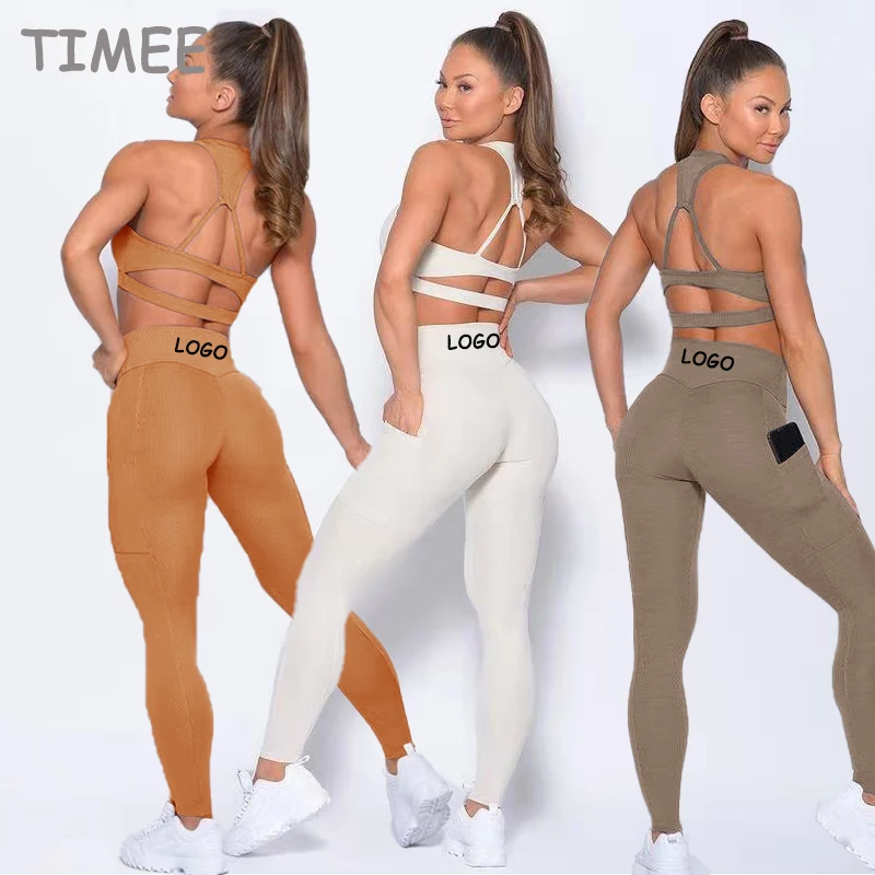 

Custom sports bra yoga gym leggings for women high waist leggings and sports bra set, As shown or customized