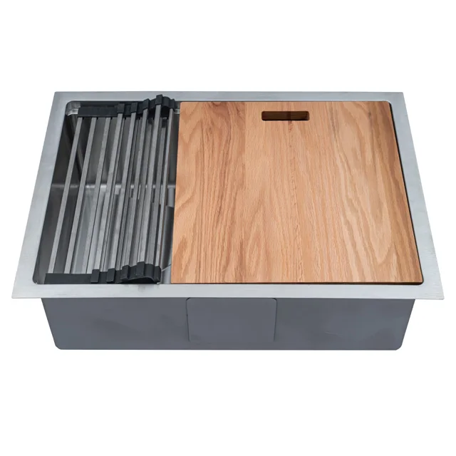 
undermount installation type brushed surface treatment Handmade 304 stainless steel kitchen sink with drainboard 