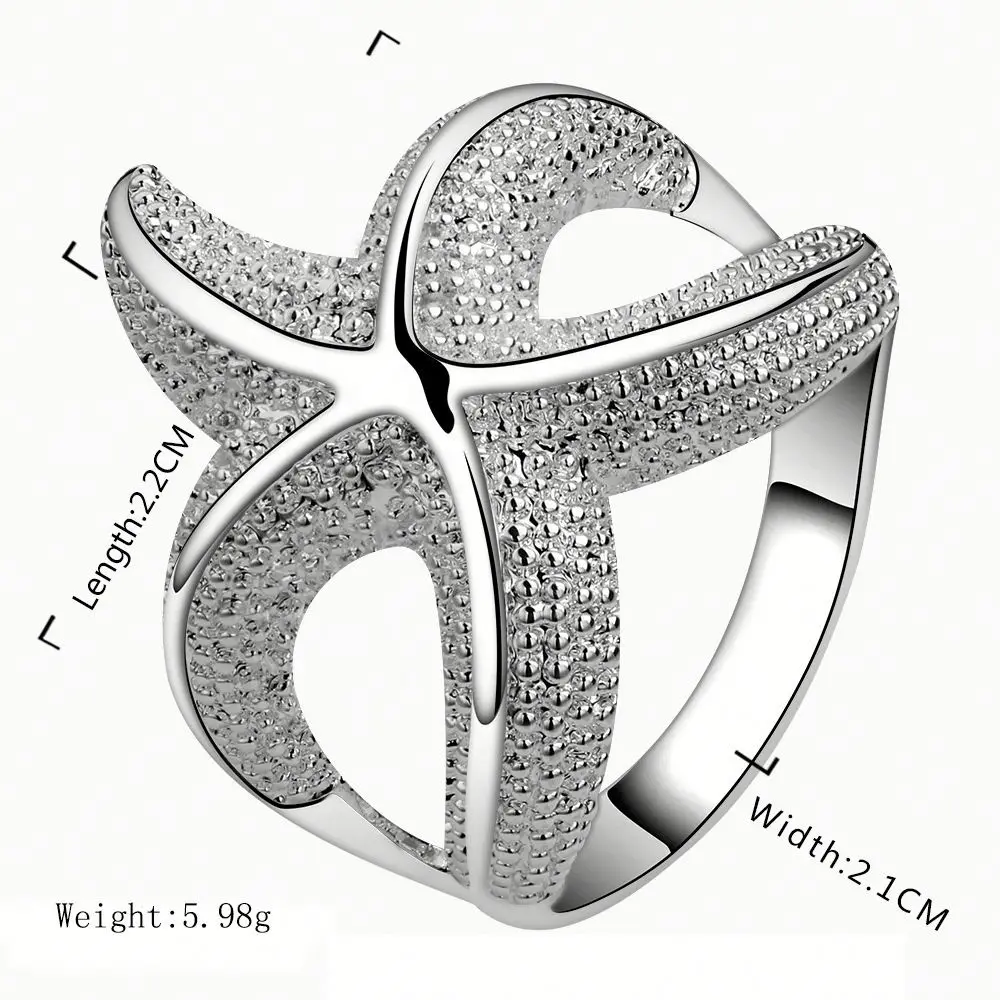 

Jhsport Starfish Five Pointed Star Fashion Ring Fine Beauty Style Temperament Ring Simple Personality Creative Ring, Silver