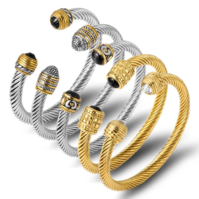 

Popular retro stainless steel twisted cuff bracelet stainless steel cable bracelet, As pictures