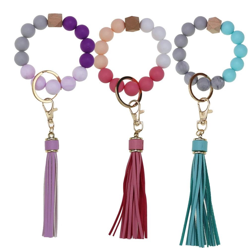 

Bpa Free wholesale mom silicone rainbow beads bracelet food grade silicone bead keychain bracelet Bulk silicone beads bracelet