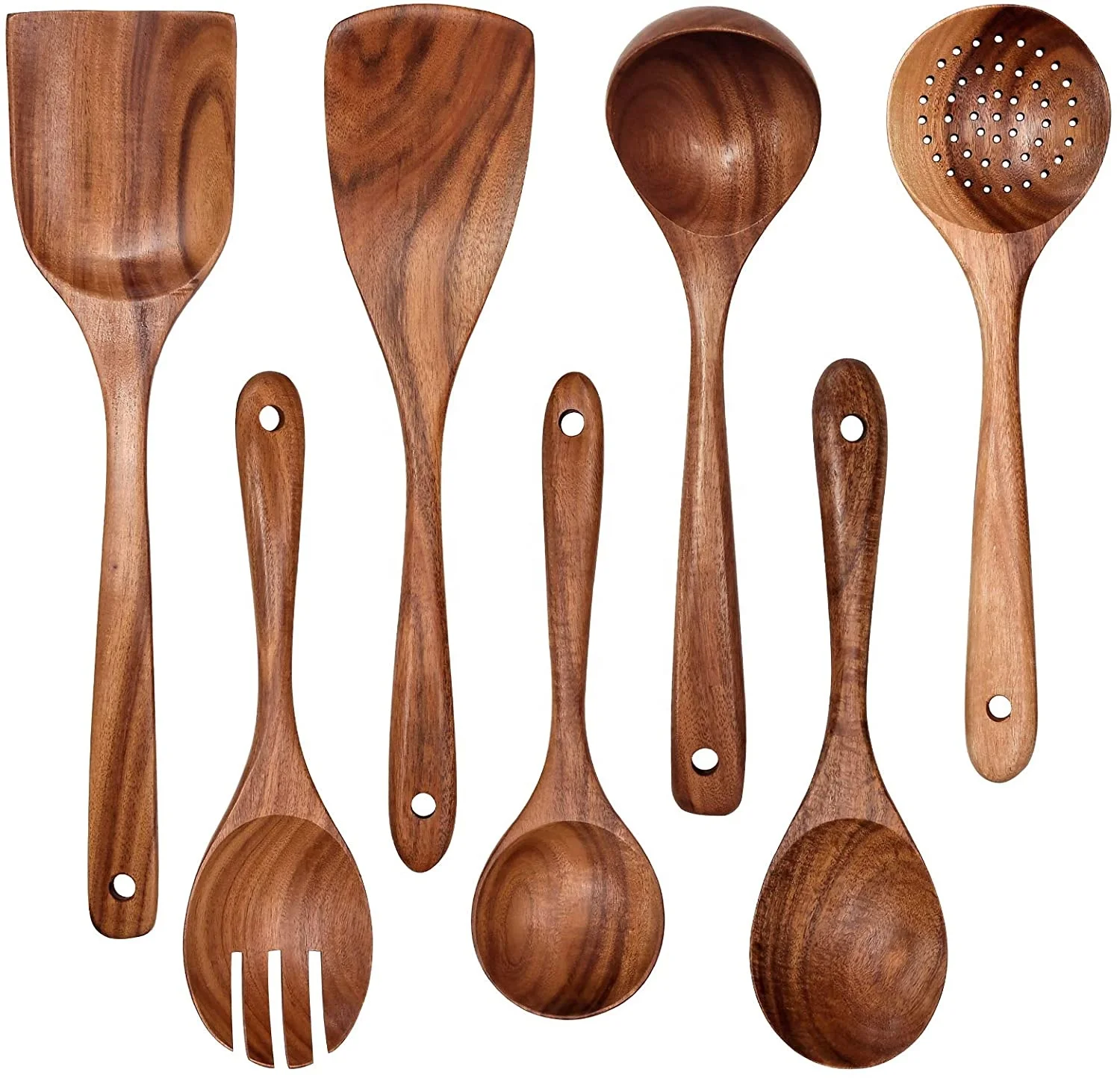 

OEM/Wholesale Acacia Wood 7pcs Kitchen Utensil Set Wooden Accessories Slotted Turner Leaky Spoon Cooking Tool Sets