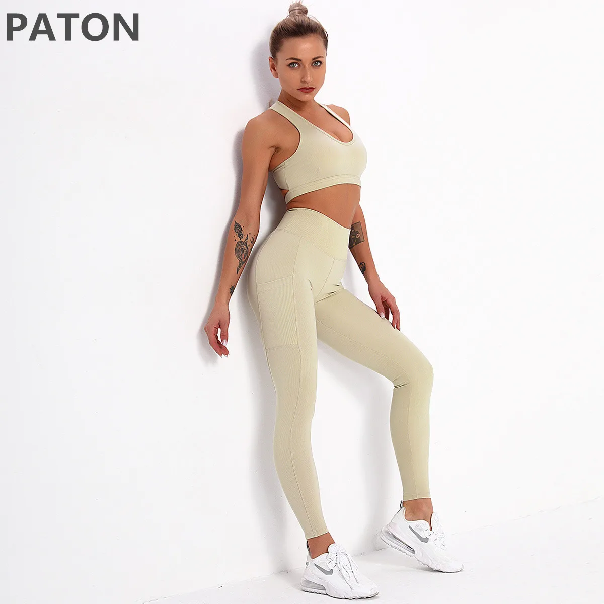 

Women Seamless Yoga Set 2 Piece Workout Outfit Sport Bra clothing with High Waist Running Legging Gym