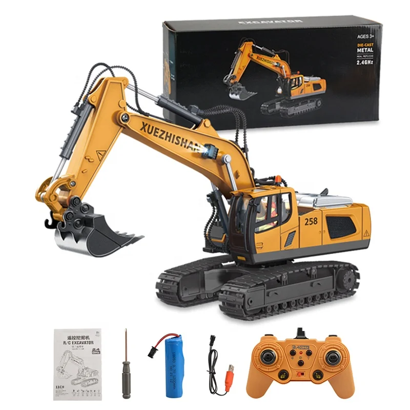 

2.4Ghz 11 Channel 1 20 Rc Excavator Toy Engineering Car Alloy and Plastic Remote Control Digger Truck For children's Gift