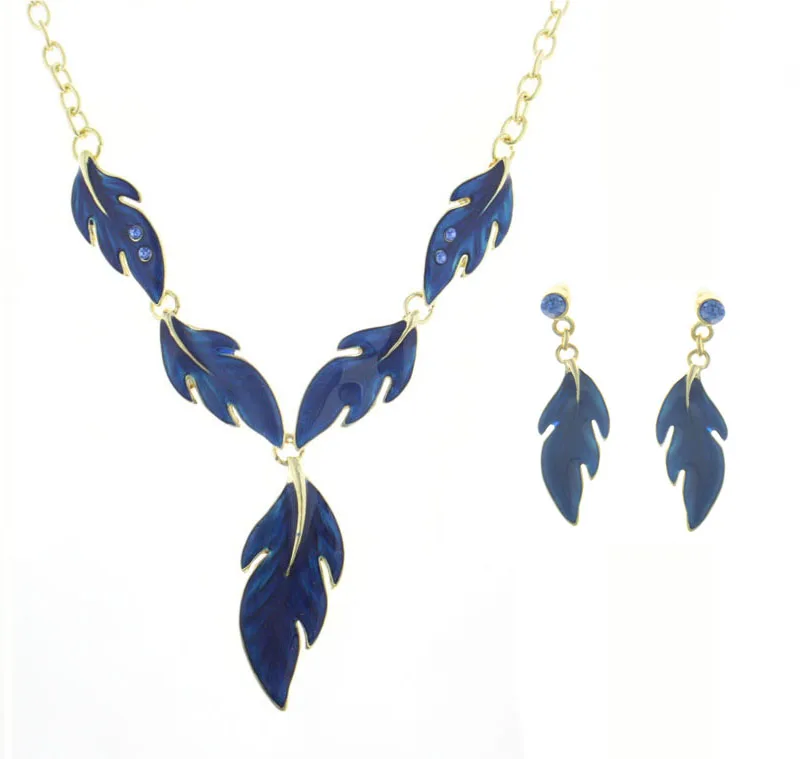 NS768 Fashion Enamel Leaf Jewelry Set Leaves Necklace Earrings Set Women Jewelry Sets