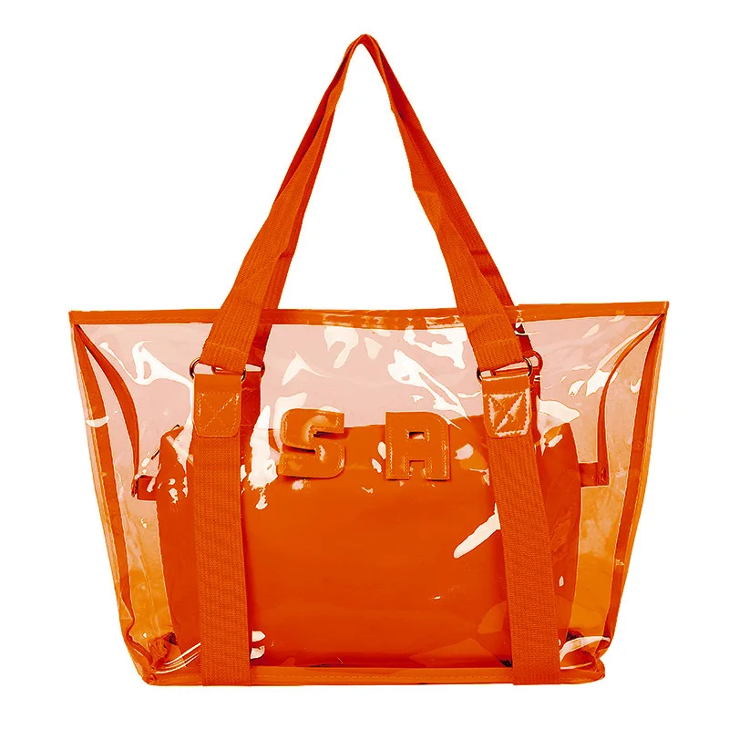 

2020 Hot selling Candy color transparent clear hand bags fashion waterproof PVC handbag summer beach plastic tote bag for women, Orange,pink,black,blue