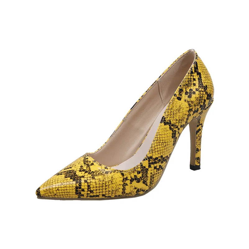 

Slingbacks Sexy Womens Pumps Point Toe Snake Skin High Heels Shoes for women, Yellow, red, green, black, brown