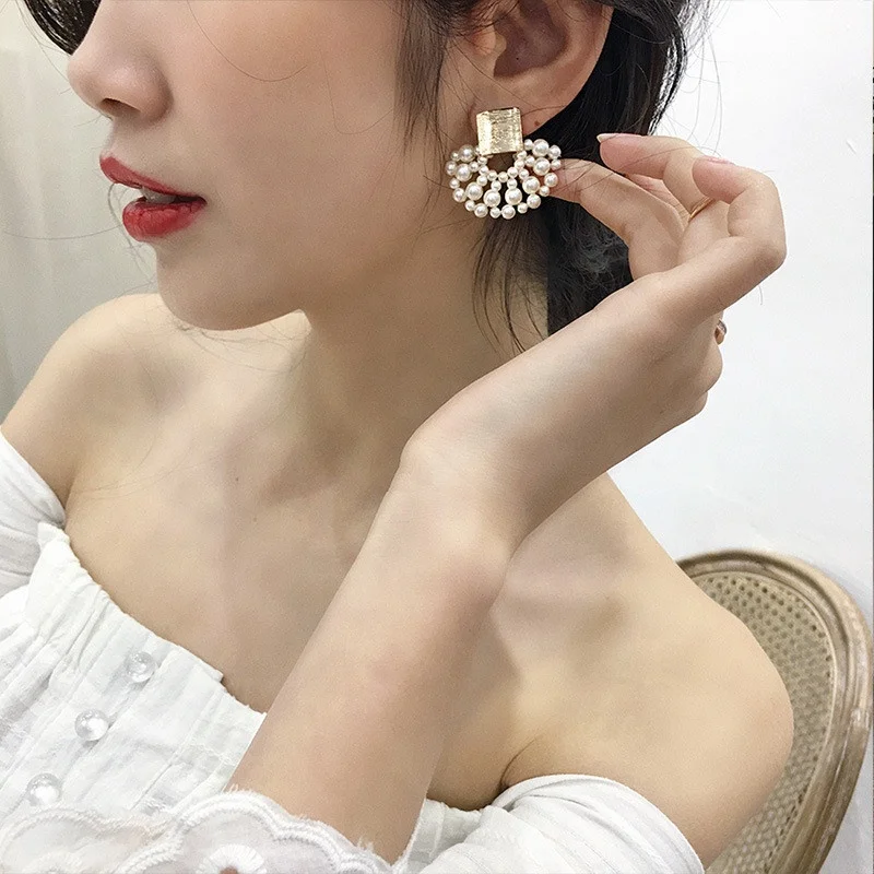 

Vintage Geometric Dangle Earrings Women Bohemian Pearl Drop Earrings 925, Picture