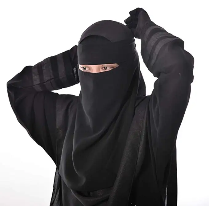 

Solid Black Color Unisex Saudi Niqab Muslim Scarf Mid-Length Face Cover Veiling Hijab Islamic Burqa, As picture