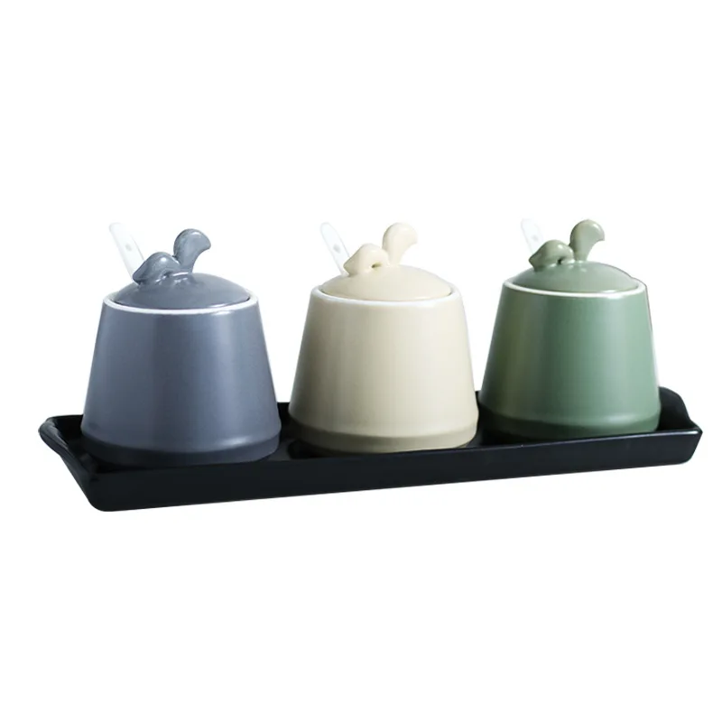 

Ceramic seasoning jar Nordic luxury household kitchen three piece seasoning box salt jar sugar jar seasoning box combination set