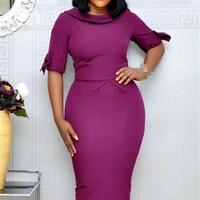 

2019 new design woman elegant office half sleeve bodycon slim midi dress