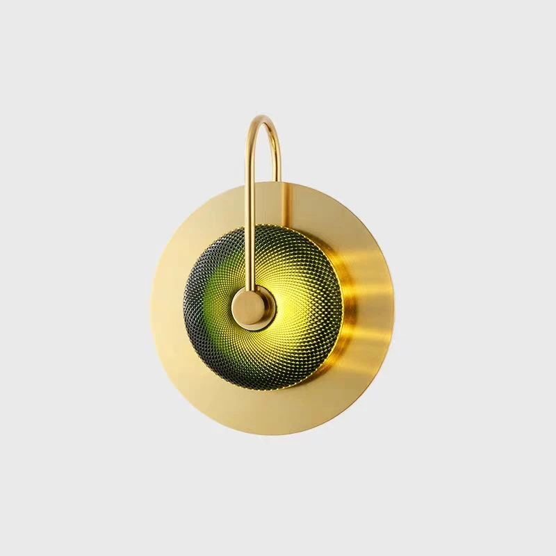 Metal design hotel decor modern round twilled green glass wall mounted sconces gold wall lights indoor for home