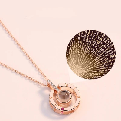 2019 Gift rose gold Round Shaped I LOVE YOU 100 languages Projection Pendant Necklace jewelry Memory Of LOVE choker collier
