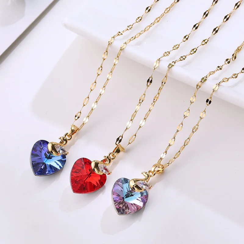 

Valentine Day Gift Ocean Heart Necklace European and American Style Female Jewelry Gold Plated emerald apple Necklace, Golden