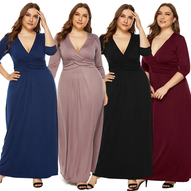 

80906-MX50 4 pure color fashion dresses women V-neck design