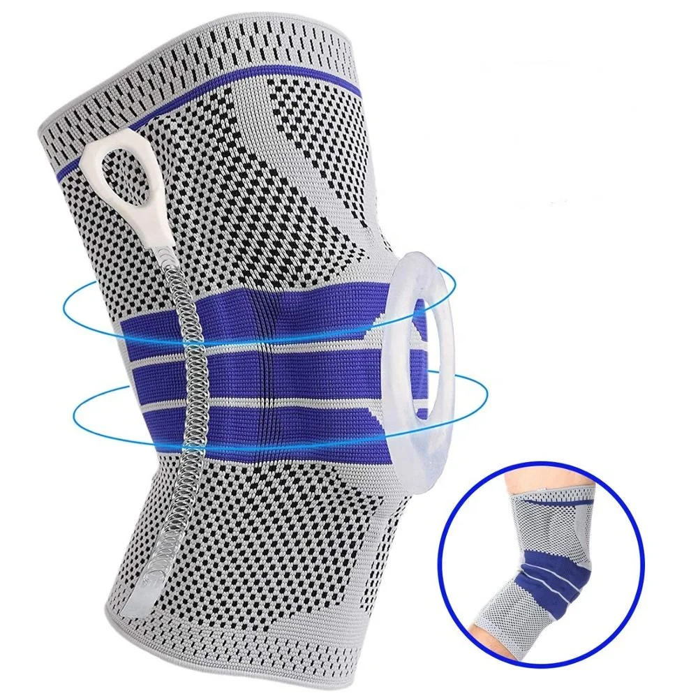 

3D Weaving Silicone Knee Pads Supports Brace Volleyball Basketball Meniscus Patella Protectors Sports Safety Kneepads, Red/blue/gery