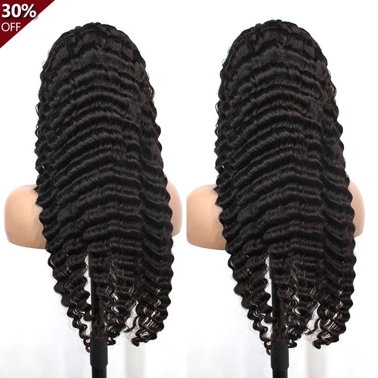 

Wholesale Deep Wave 40inch long Human Hair Lace Front Peruvian Virgin Hair 10a grade pre plucked hd lace wigs
