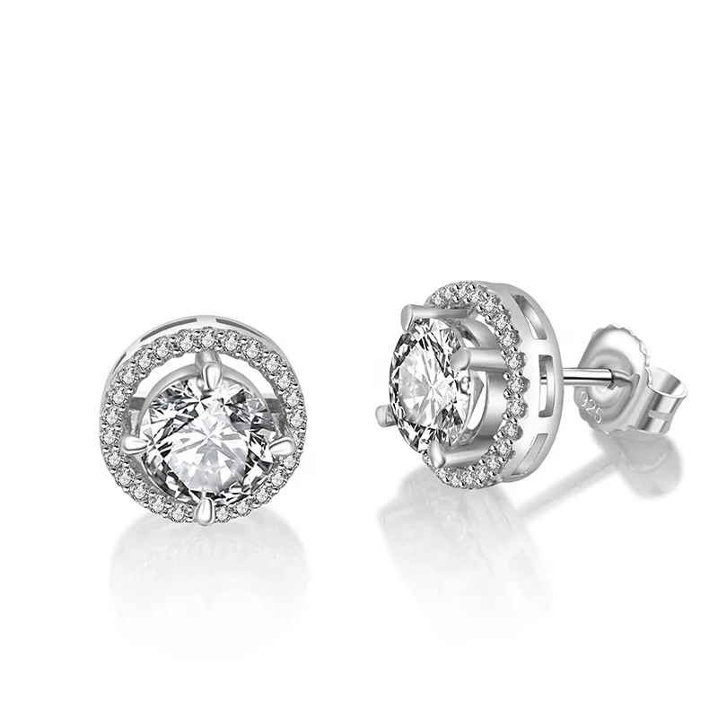 

High Quality Exquisite Earrings 925 Stering Silver Classic Round Zircon Stud Earrings Women Jewelry, Silver color. rose gold color. 14k gold plated