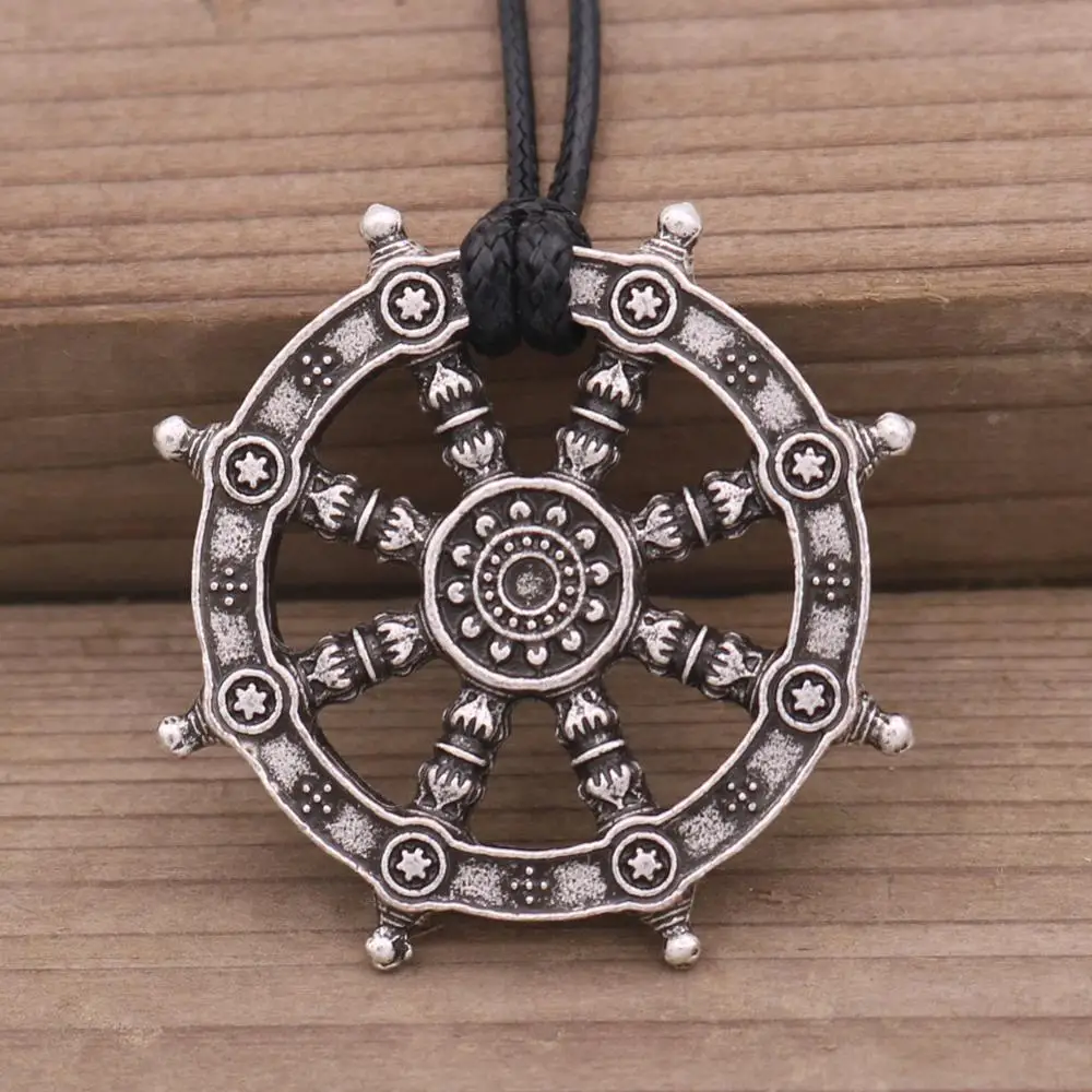 

2021 Hot Style Dharma Wheel of Life Necklace Samsara Buddhist Amulet Pendant Feng Shui Necklace For Men, As picture show