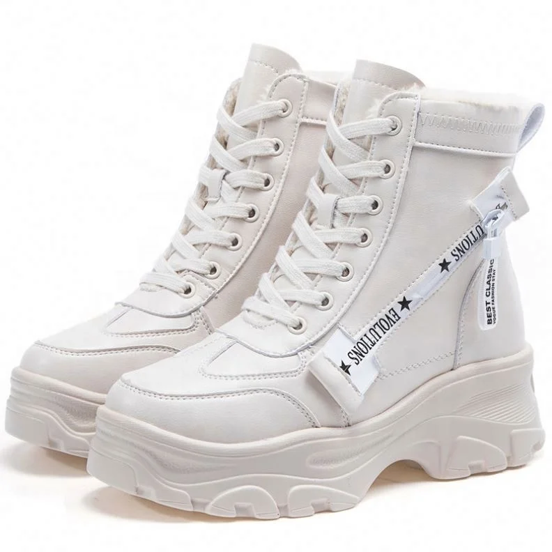 

HOT SALE Leather Women's Chunky Boots Winter Thick Fur Warm Women Platform Sneakers Woman Fashion Shoes
