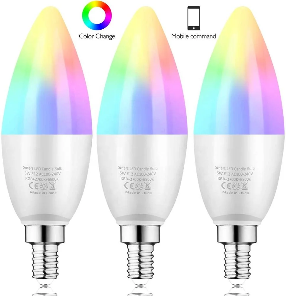 Mini smart light bulb candelabra E12 Base,RGBCW Compatible with Alexa Siri Google