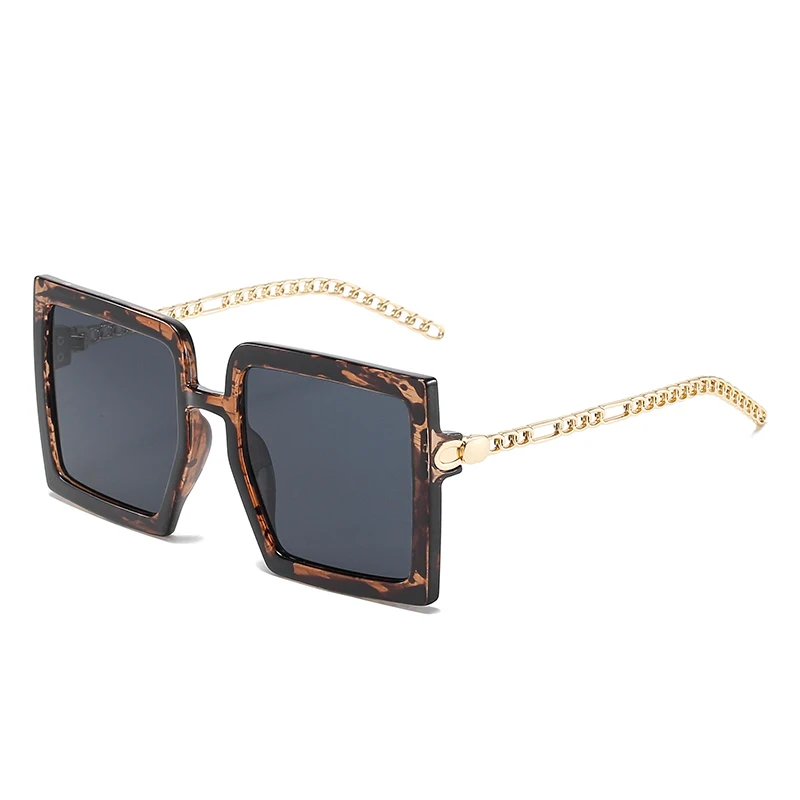 

2021 new brand design luxury large frame metal sunglasses trend chain fashion sunglasses