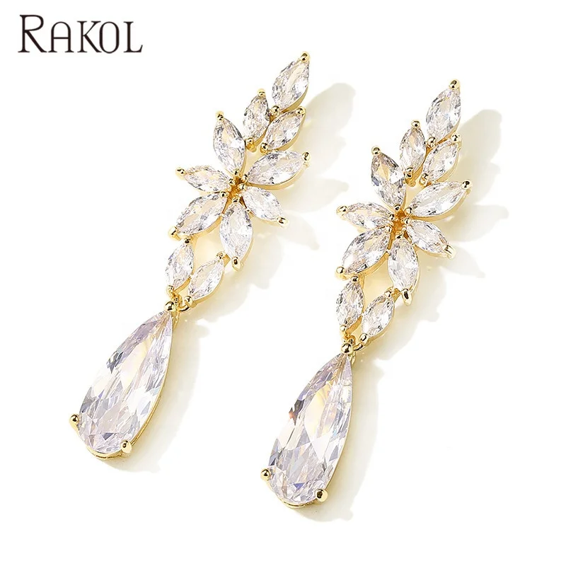 

RAKOL EP5106 New arrival real gold plated earrings waterdrop copper with zircon earrings for women, Picture shows