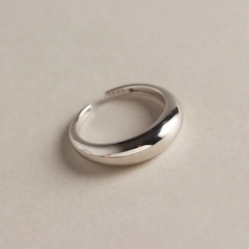 925 Sterling Silver Big Glossy Round Rings for Women Creative Jewelry Adjustable