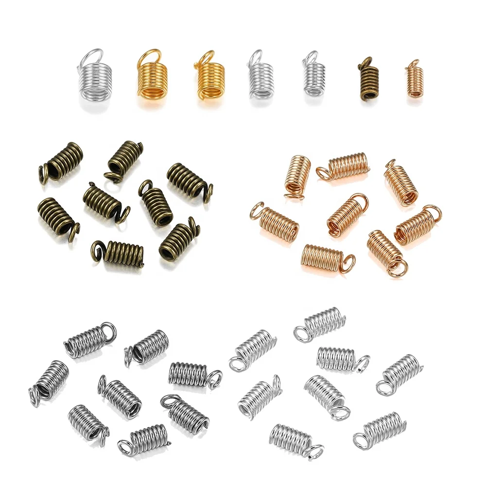 

100pcs/lot Metal Spring Crimp Clasps Leather Ends Fastener End Caps Connectors For DIY Bracelet Necklace Jewelry Making Supplies, Antique bronze/gold/silver/rhodium/kc gold/