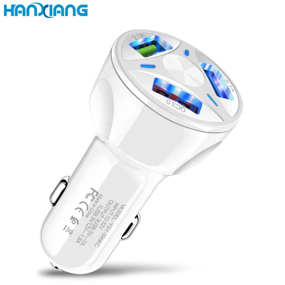 

2021 Electronic Hot Sales Portable 3 USB Fast Charging QC3.0 Technology 7A Car Charger for Mobile Phone Accessories, White;black