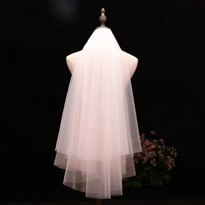 

ROMANTIC Bridal Veil Women Simple Tulle Short Wedding Veil Ribbon Edge With Comb