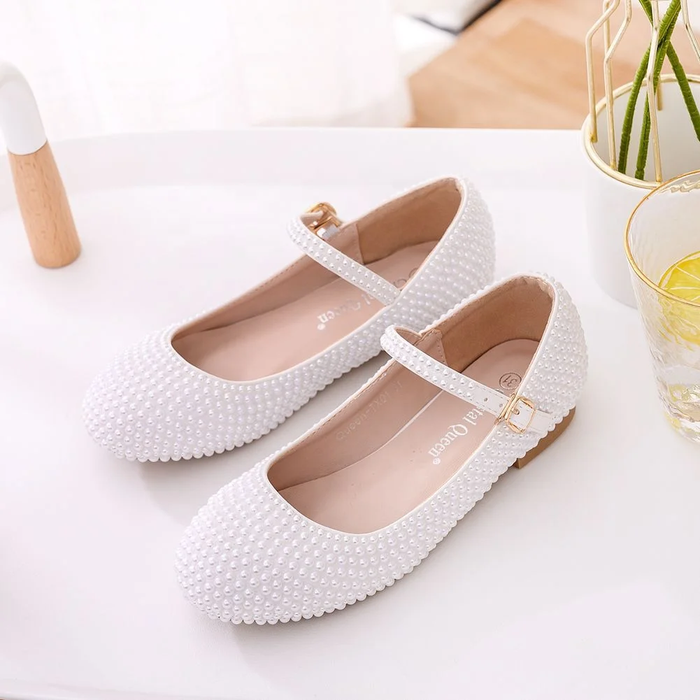 

Flat Comfortable Shoes for Kids Flower Girls Wedding Shoes Pearls Ballerina Kid Shoes, As picture