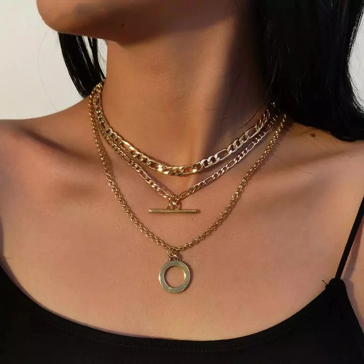

Multilayer Round Circle Pendant Choker Necklace Collar Balance Bar Thin Link Chain Coin Necklace Aesthetic for Women Jewelry