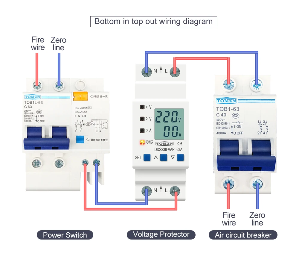 TOMZN 63A 80A 110V 230V Din rail adjustable over under voltage ...