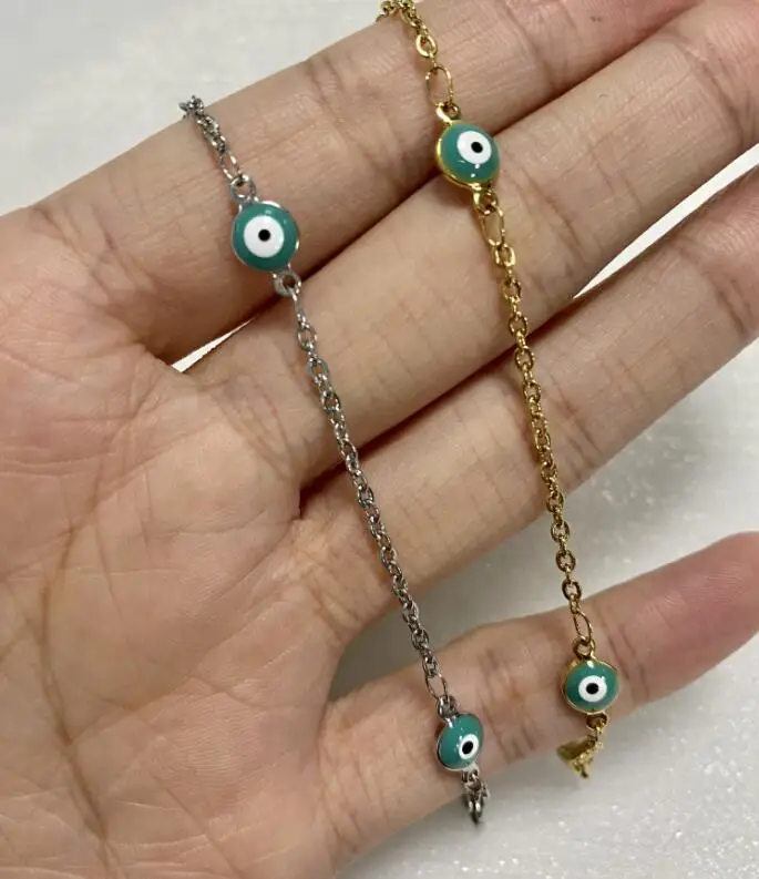 

Stainless Steel Enamel Eyes Bracelet Bangle Gold Plated Waterproof Sky Light Blue Evil Eyes Bracelet For Girls