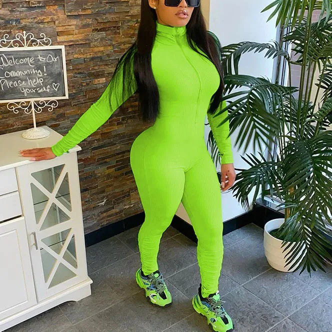 

X00227S 2020 wholesale workout New women's sexy tight monochrome jumpsuit, Orange/gray/green/black/blue/white