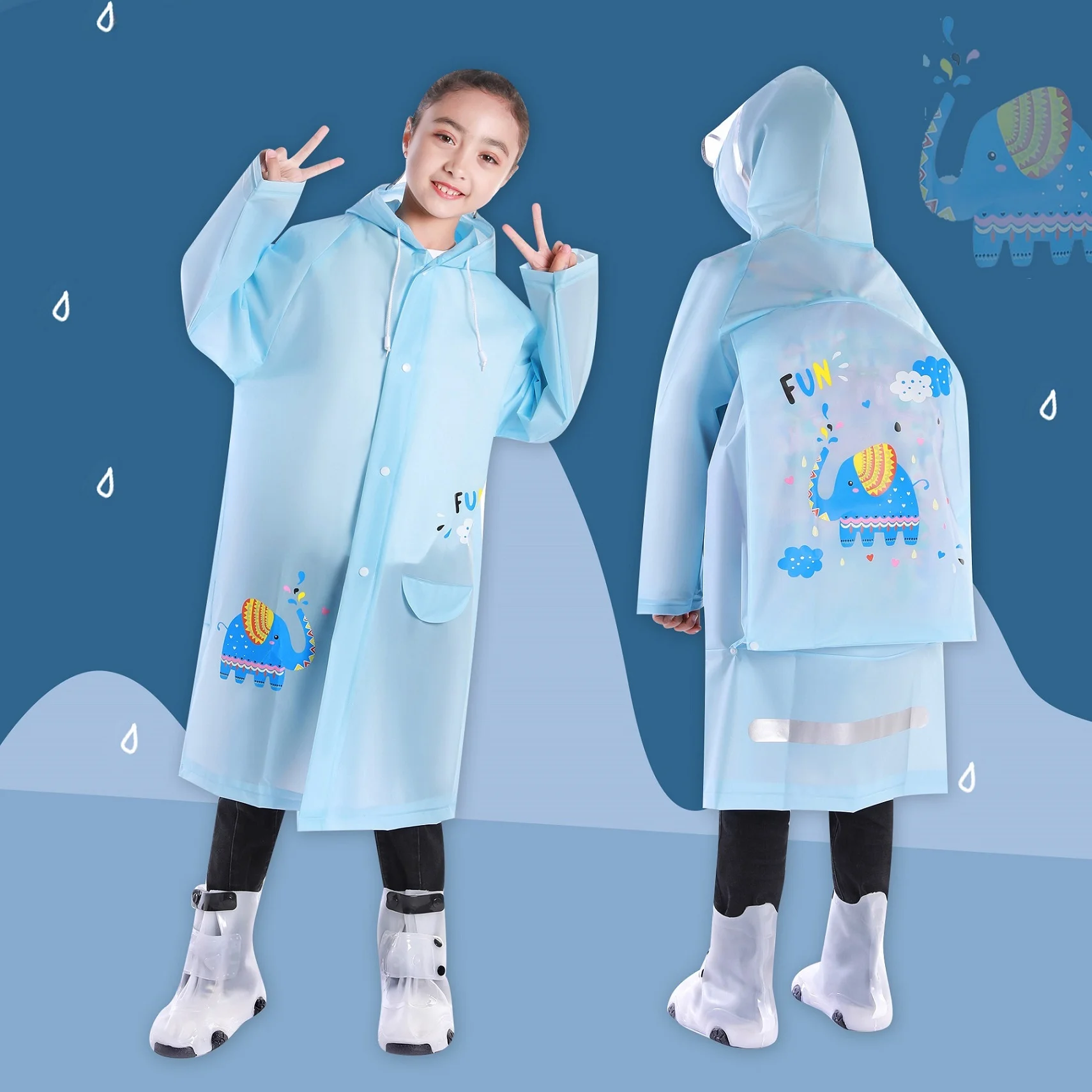 

Hot Product Cute Design Cartoon Waterproof Kids Rainwear EVA Reusable Children Plastic Raincoat, Pink,yellow,blue,green