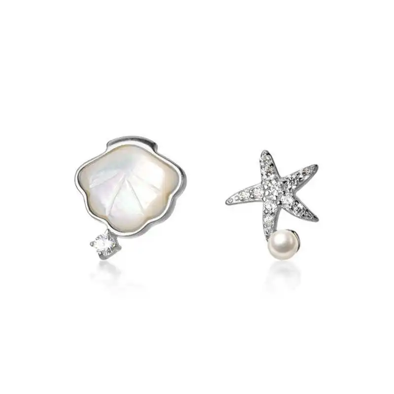 

VIVILADY 2020 new 925 sterling silver starfish shell asymmetrical diamond stud earrings for birthday gifts