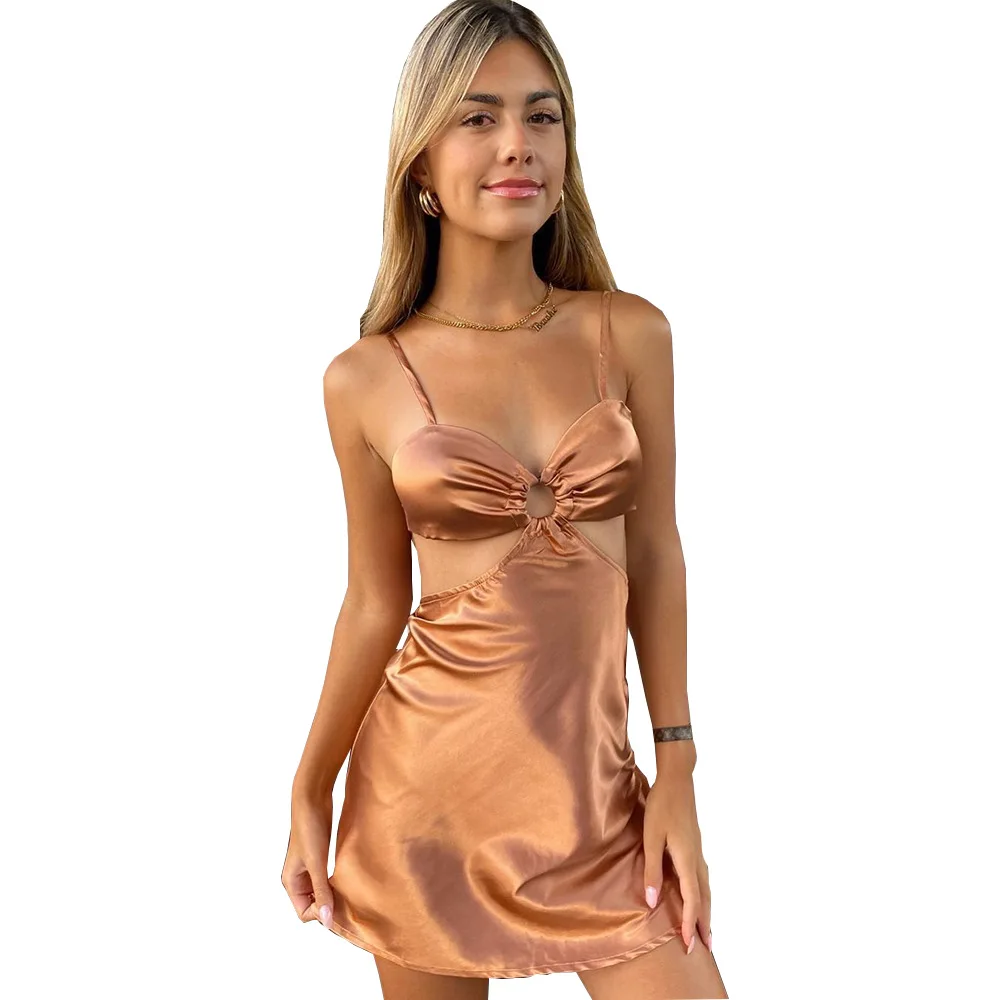

2022 custom logo sexy lady dresses summer dresses orange hollow out dresses for women
