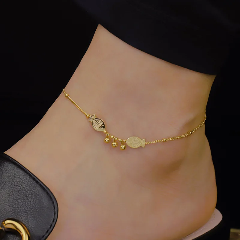 

Lateefah OEM 2022 Jewelry Anklet Little Fish Beads Gold Plated Alloy Anklet For Women