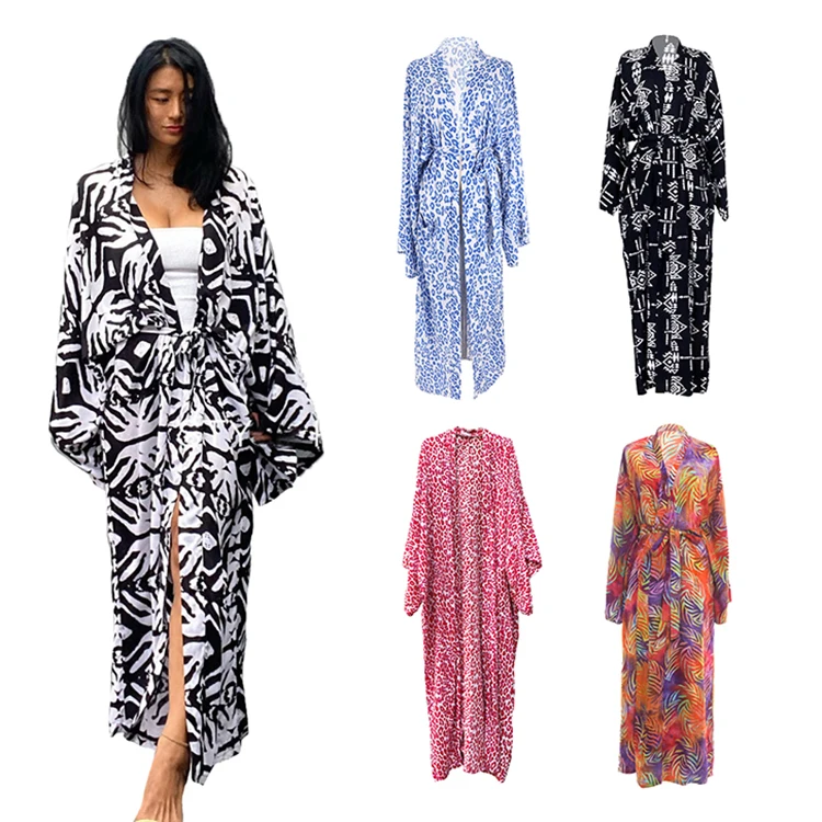 

Kimono Robe Long Rayon Printed Long Sleeves For Women Beach Cover Up Dressed, 6 colors as picture