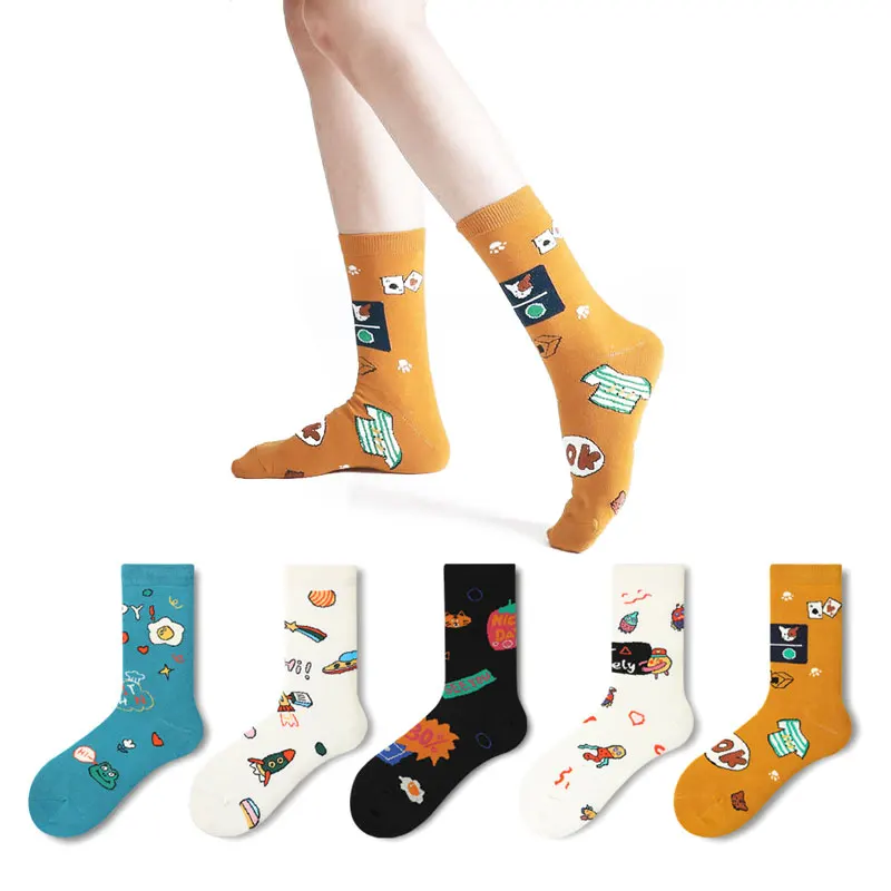 

Wholesale Combed Cotton Crew Long Sock Cartoon Pattern Soft Sock for Male and Female, Picture shown