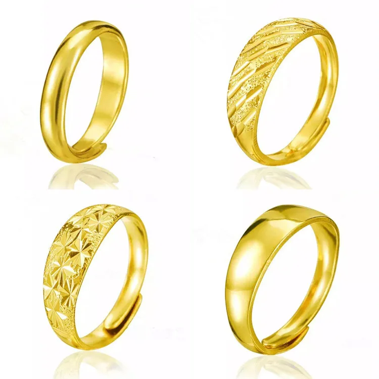 

Wholesale Vietnam Sand Gold Brass Gold Plated Fashion Simple Opening Starry Smooth Ring Men And Women Couple Jewelry