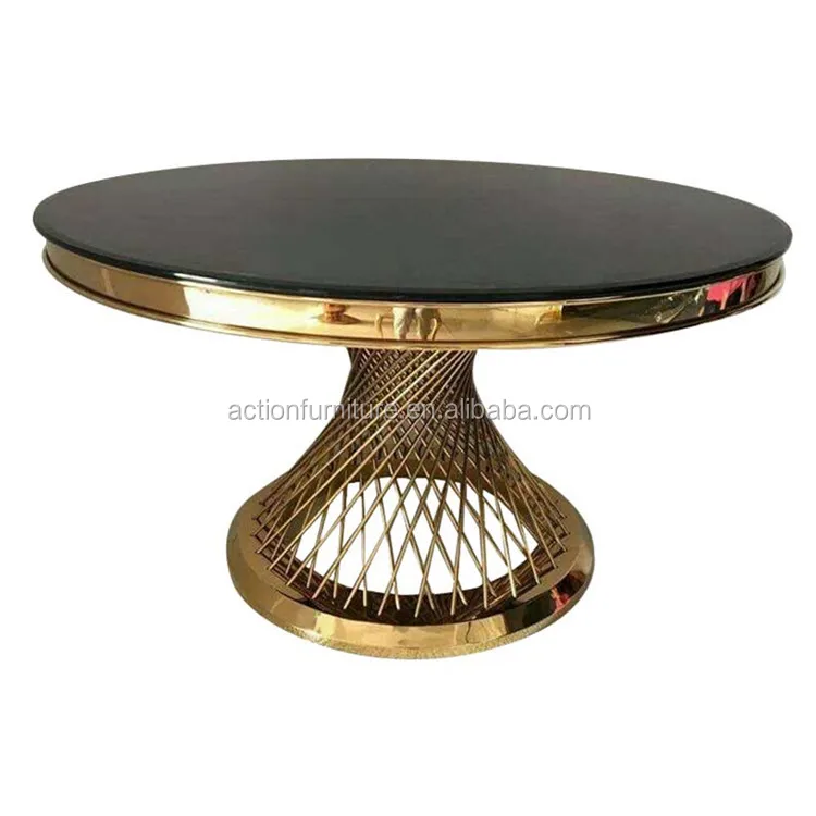 
Round Tempered Glass Chromed Metal Base Wedding Dining Table for banquet 