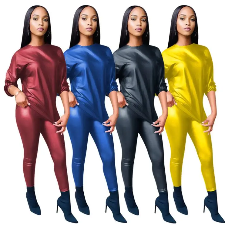 

W8707 womens clothes 2020 leather sexy night wear 2 piece pant set