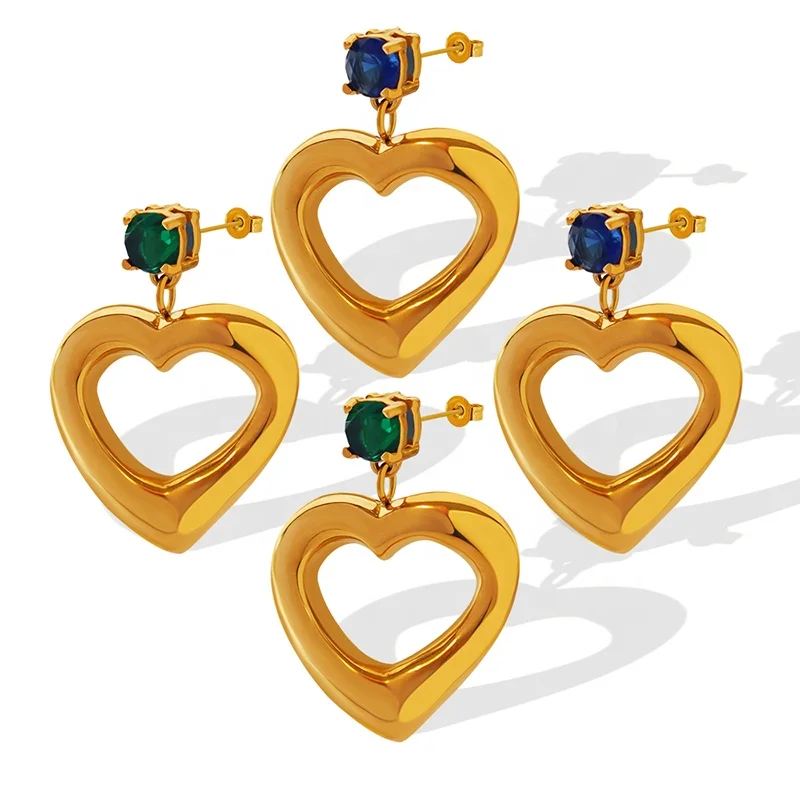 

18K Titanium Steel Geometric Zircon Heart Earrings