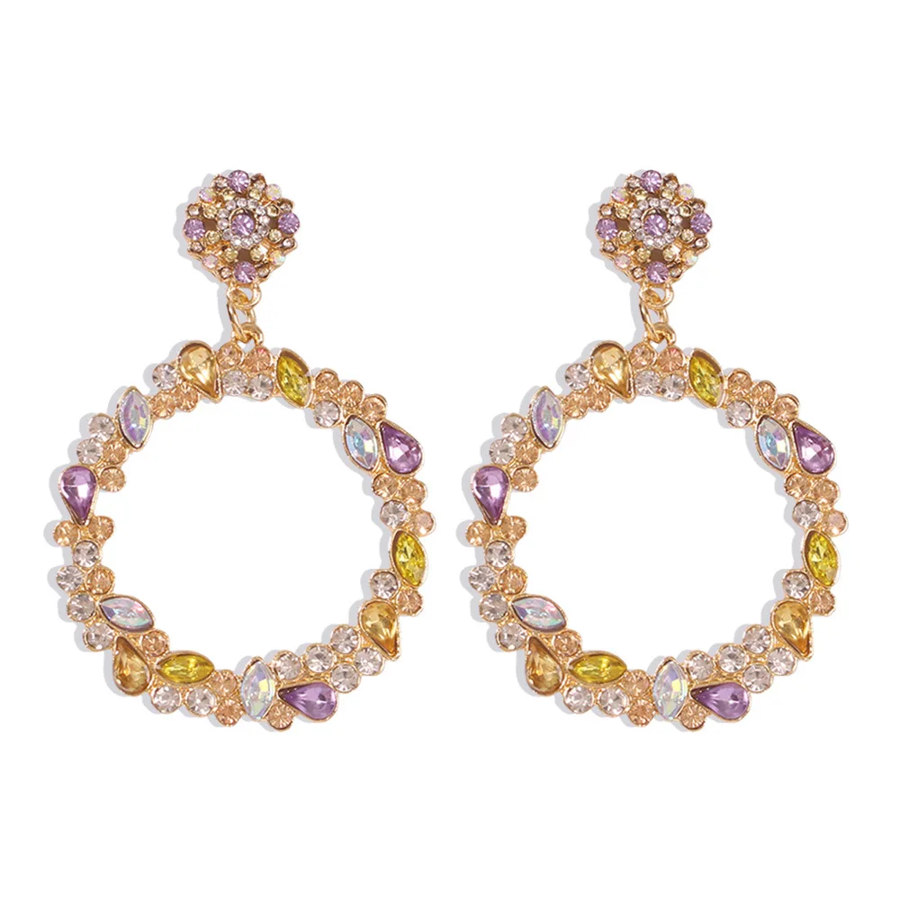 

2021 Sailing Jewelry Colorful Diamond Geometric Earrings Colorful CZ Hoop Earrings