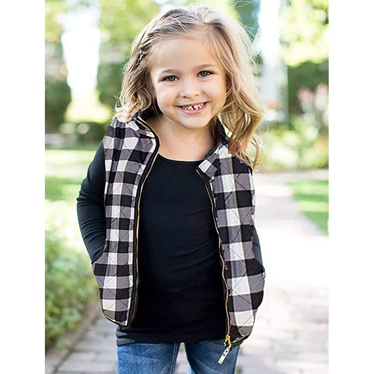 Toddler Kids Baby Girls Vest Coat Plaid Zipper Jacket Christmas Outfits Sleeveless Fall Winter Outwear with Pocket