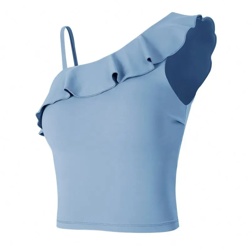 

Sports Top Off Shoulder Nude Back Off Shoulder Yoga Wear 2021 Private Label High Quality Women Blue Sports Bra Yoga