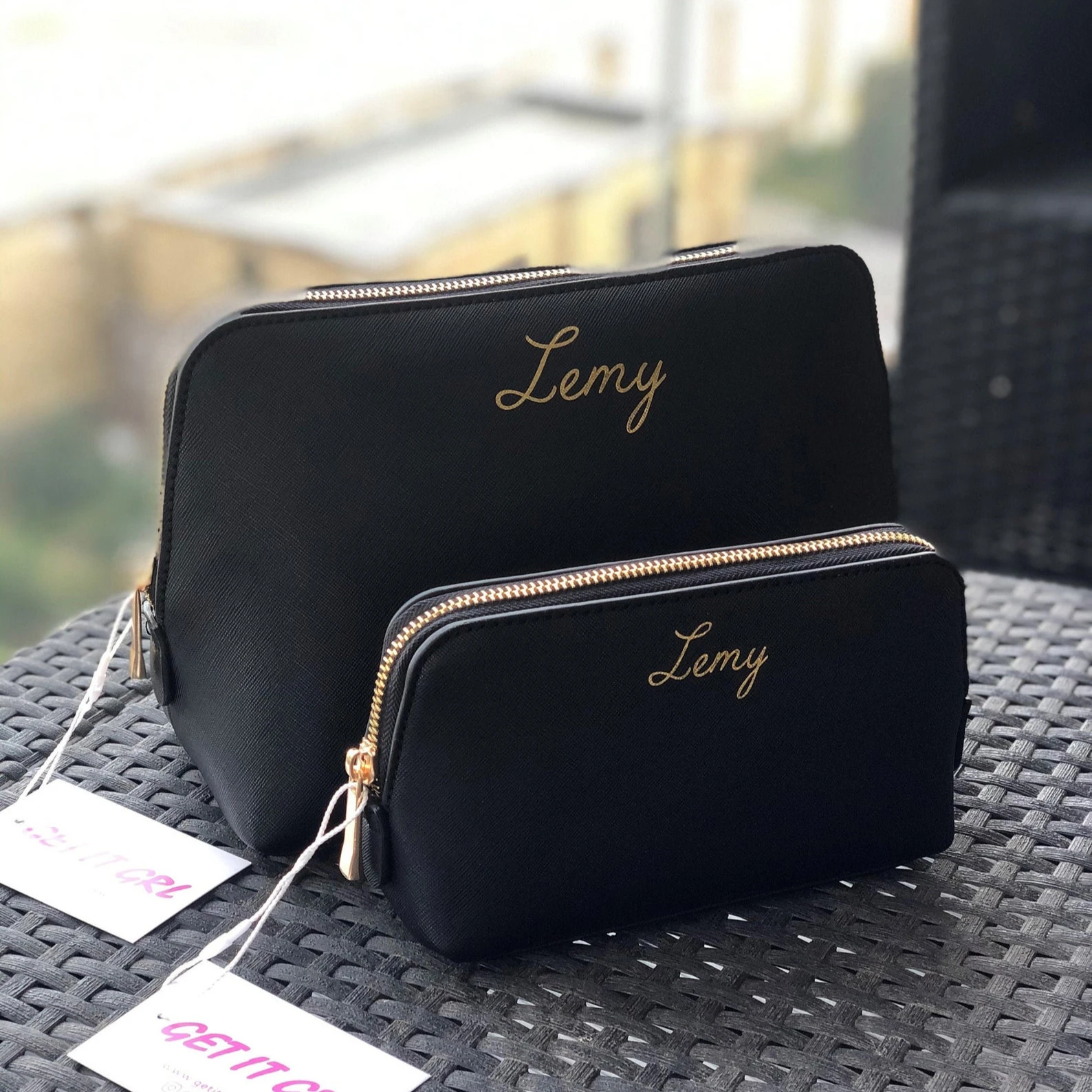 

Personalised faux leather cosmetic bag with name